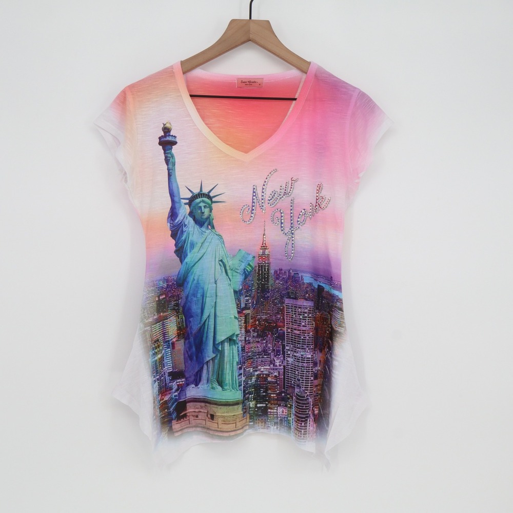 Sweet Gisele T-Shirt Womens M NYC Statue of Liberty Pink Rhinestone